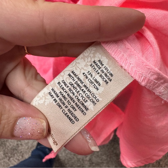 Soft Surroundings Pink LS Button Front Blouse Top Women Linen Cotton Size pm - Picture 5 of 5